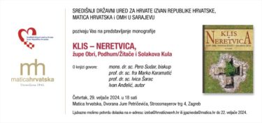 Slika od Predstavljanje monografije ‘Klis – Neretvica, župe Obri, Podhum/Žitače i Solakova Kula’ – Zagreb