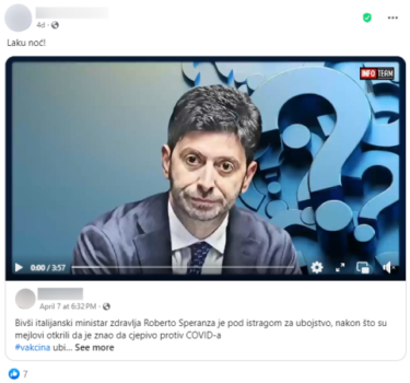 Slika od Bivši talijanski ministar zdravstva nije pod istragom za ubojstvo zbog cjepiva protiv Covida