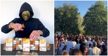 Slika od VIDEO Tiktoker sa zlatnom maskom bacio 24.500 eura iz drona, ljudi podivljali