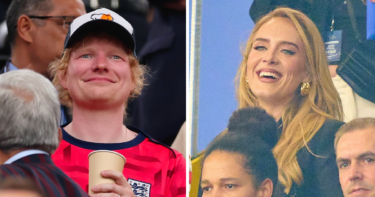 Slika od Adele i Ed Sheeran vatreni su navijači Engleske na Euru, snimljeni su na tribinama