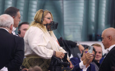 Slika od FOTO: Zastupnica EP-a stavila brnjicu oko lica: Uklonili je iz dvorane