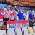 Slika od Vide Konjevod, Vlaho Vujnović, Vinko Fabris, Stjepo Sentić, Pavo Arbulić, Igor Bulić i Damir Jović u Dvorani Mira i prijateljstva u Pireju