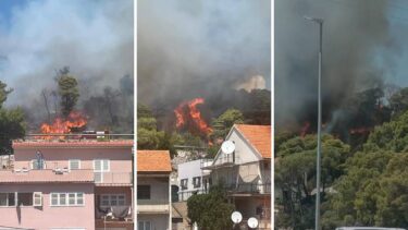 Slika od Gori u Šibeniku. Stigle zračne snage, vatra skroz do kuća, na cesti gužve: ‘Čuju se detonacije’