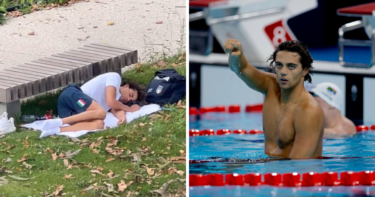 Slika od Talijanski olimpijac spavao vani na travi, snimka objavljena na Instagramu