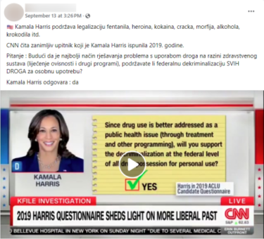 Slika od Kamala Harris 2019. godine nije podržavala legalizaciju heroina i kokaina