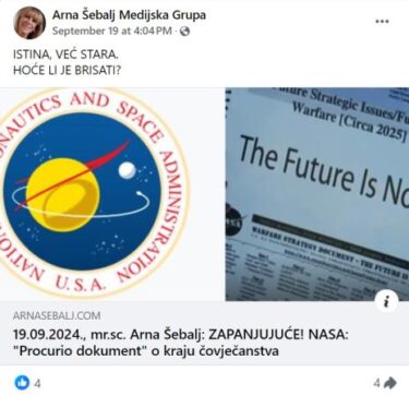 Slika od NASA nije 2001. godine izradila “dokument o kraju čovječanstva”